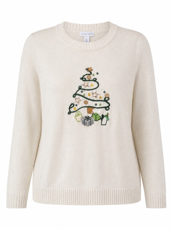 Christopher & Banks Sweaters - CHRISTOPHER & BANKS | Sparkle Christmas Tree Embellished Holiday Sweater | XL